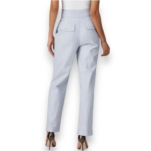 Rebecca Taylor Blue Slub Cotton High Rise Straight Leg Suiting Pants - Picture 7 of 8